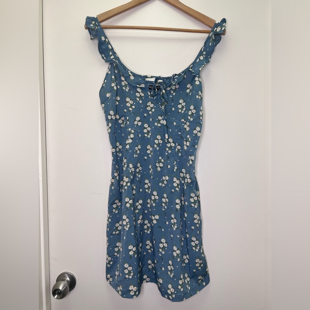 Nasty Gal Blue Floral Mini Dress Cottagecore Ruffle homecoming dress - Picture 2 of 12